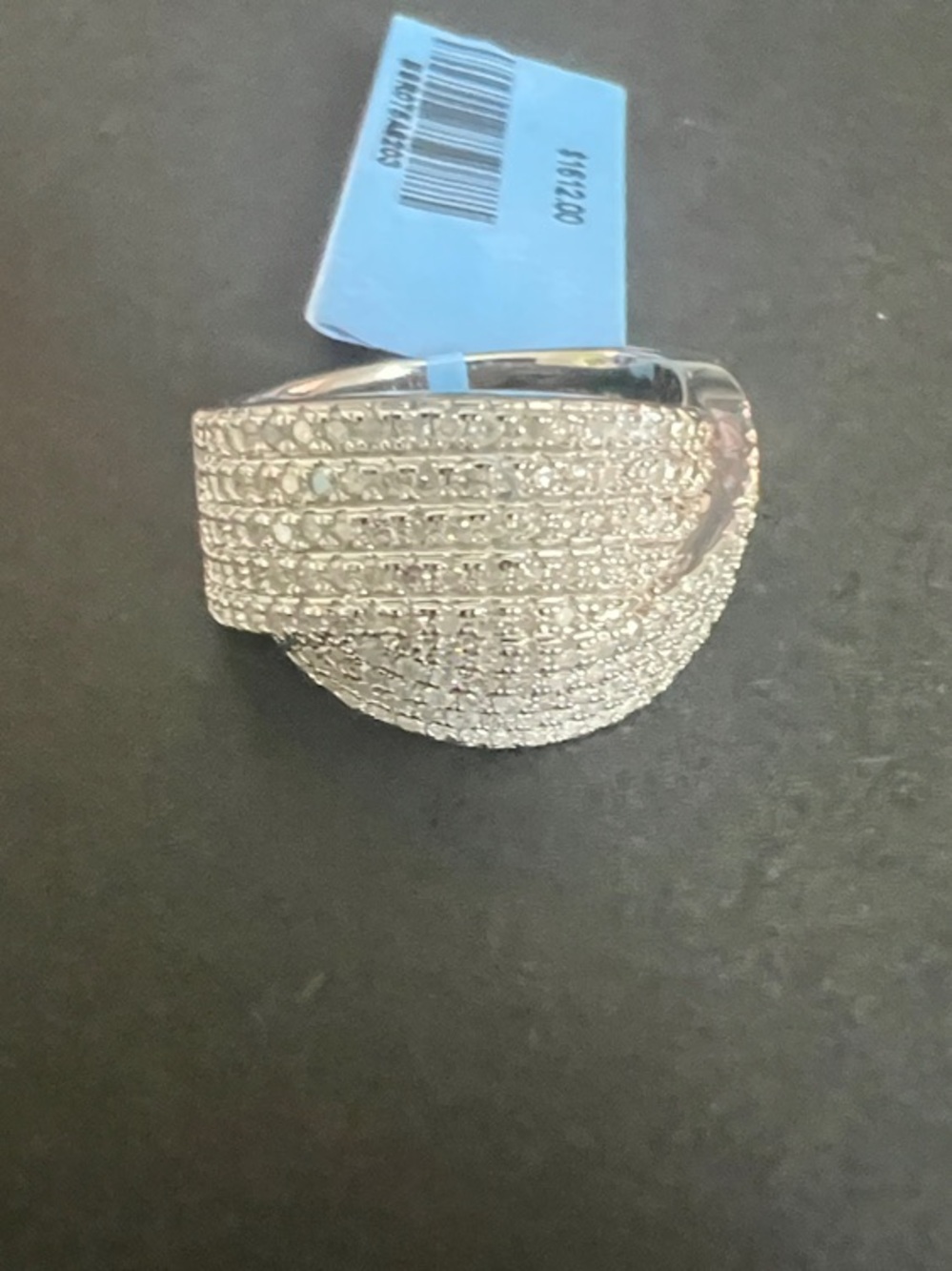 Dazzling Silver with Natural Diamond Pavé Dome Ring Size 5
